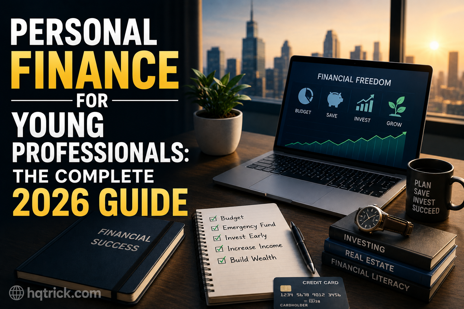 Financial success workspace at sunrise