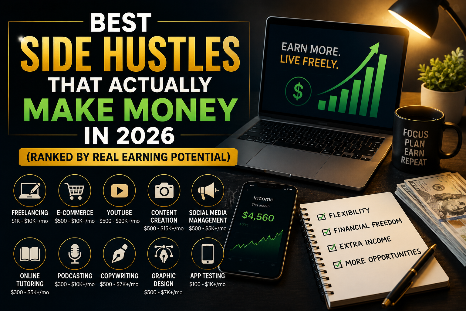 Best Side Hustles That Actually Make Money in 2026 (Ranked by Real Earning Potential)