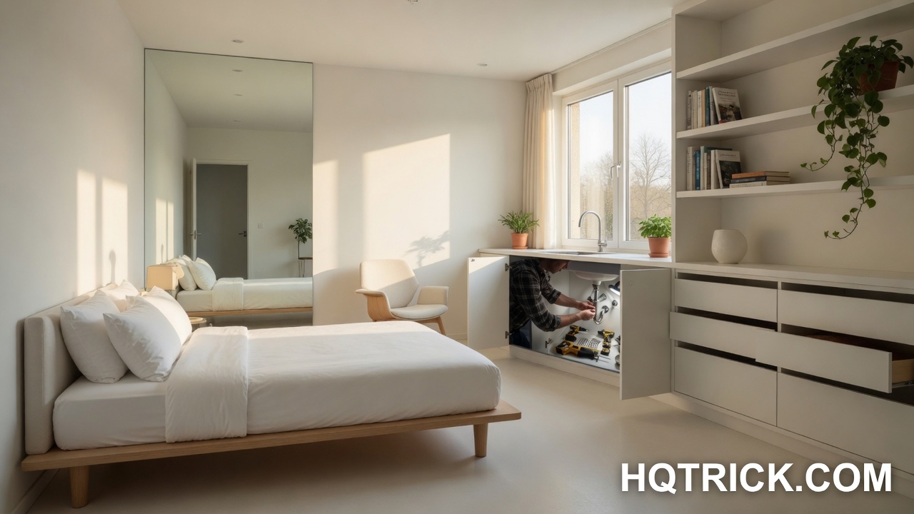 Small studio apartment decorated to feel spacious,