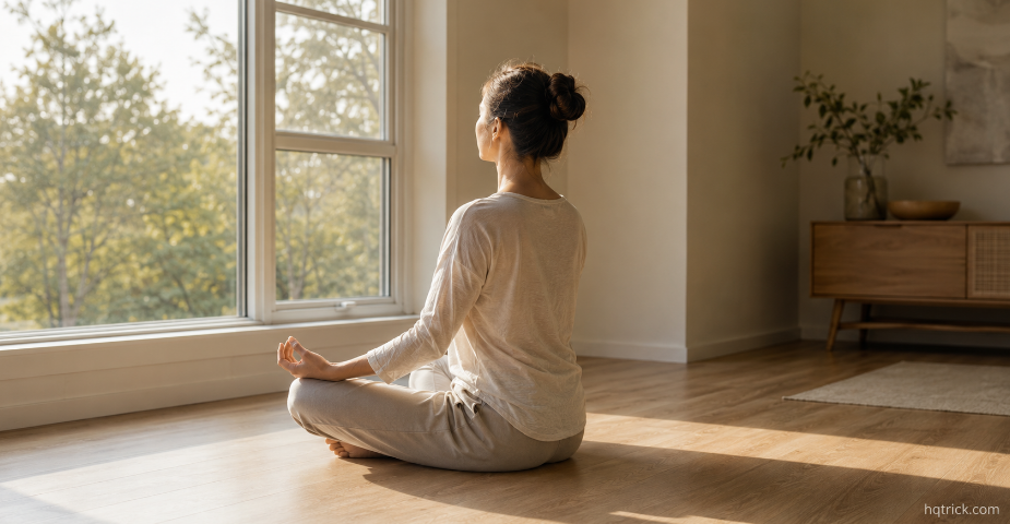 peaceful morning meditation by window